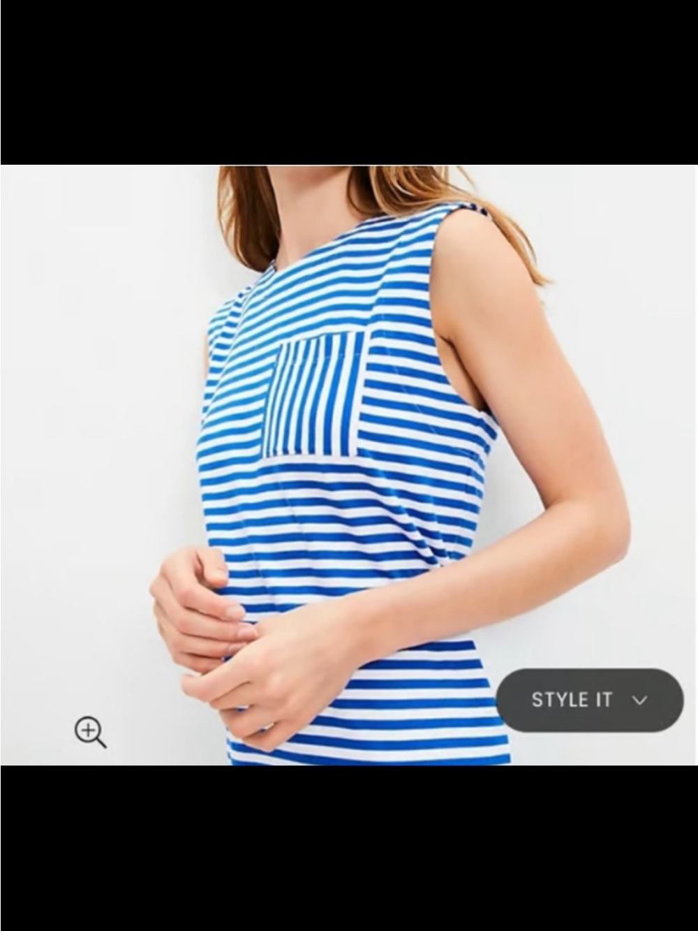 LOFT Blue and White Striped Sleeveless Pocket Tank